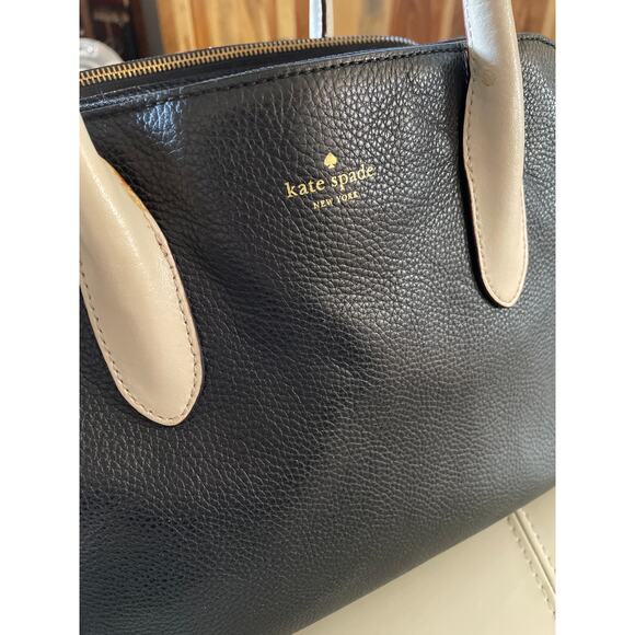 Kate Spade Black and Buttercream Pebbled Leather Bowler Handbag - Picture 2 of 12